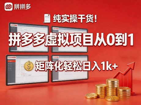 纯实操干货！拼多多虚拟项目从0到1，矩阵化轻松日入1k+【揭秘】-云网创