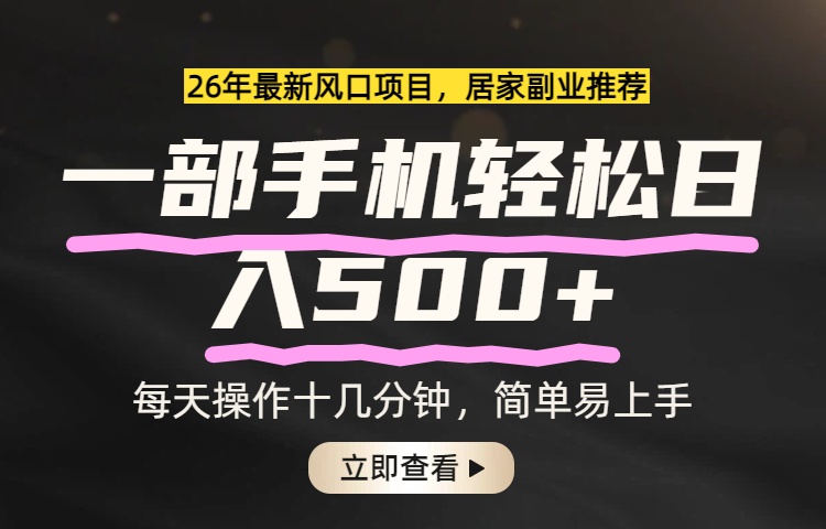 26年居家副业首选，一部手机轻松日入500+，长期稳定可做-云网创