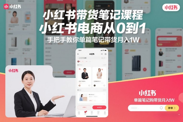 小红书带货笔记课程,小红书电商从0到1,手把手教你单篇笔记带货月入1W-云网创