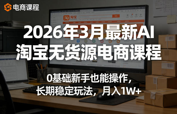 2026年3月最新AI淘宝无货源电商课程,0基础新手也能操作,长期稳定玩法,月入1W+(更新0415)