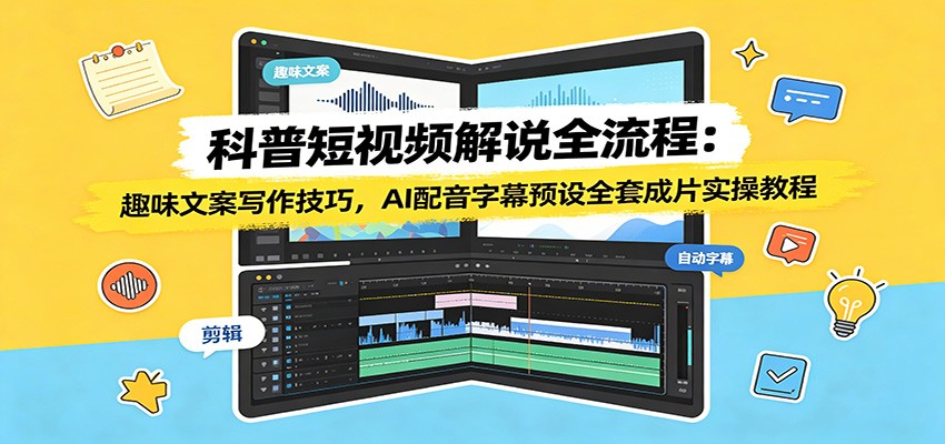 科普短视频解说全流程：趣味文案写作技巧，AI配音字幕预设全套成片实操教程-云网创