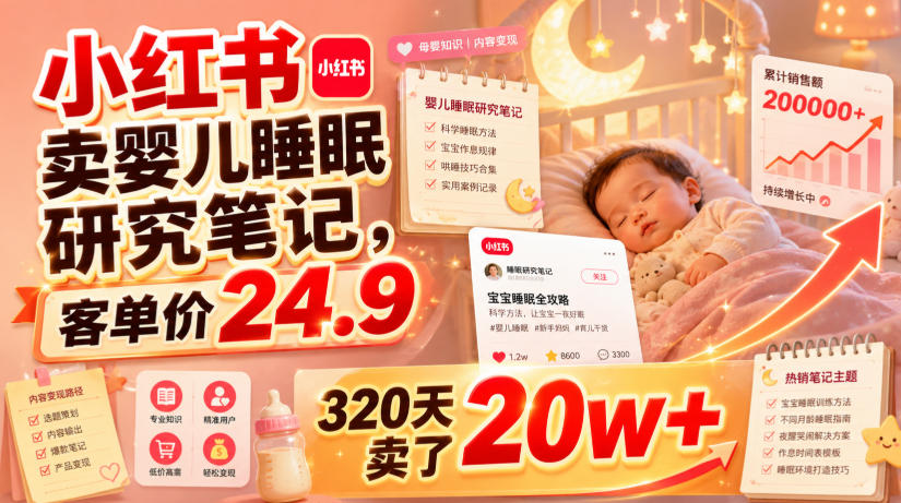小红书卖婴儿睡眠研究笔记，客单价24.9，320天卖了20w+-云网创