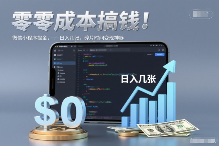 零成本搞钱，微信小程序掘金，简单易操作，日入几张，碎片时间变现神器【揭秘】-云网创