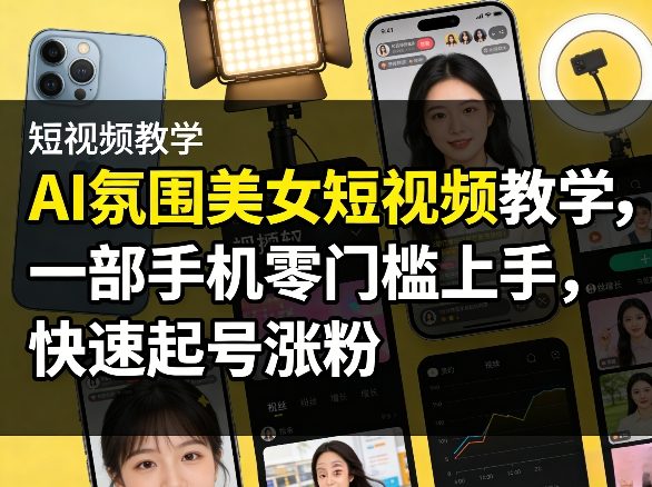 AI氛围美女短视频教学，一部手机零门槛上手，快速起号涨粉-云网创