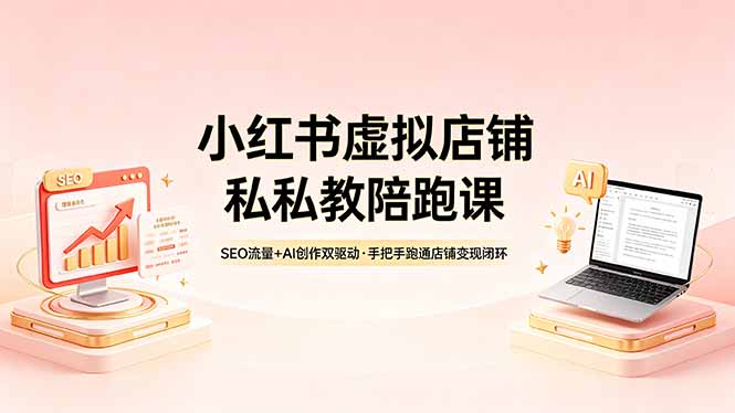 小红书虚拟店铺私教陪跑课，SEO流量+AI创作双驱动，手把手跑通店铺变现闭环-云网创