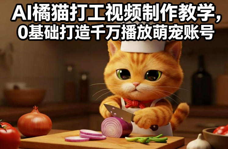 AI橘猫打工视频制作教学，流量狂飙，0基础打造千万播放萌宠账号-云网创