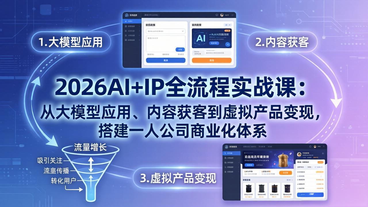 2026AI+IP全流程实战课：从大模型应用、内容获客到虚拟产品变现，搭建一人公司商业化体系-云网创