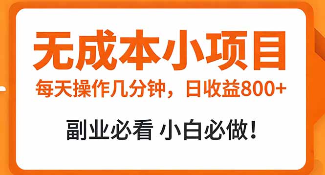 无成本小项目 每天操作几分钟，真实日收益800+ 副业必看 小白必做！-云网创