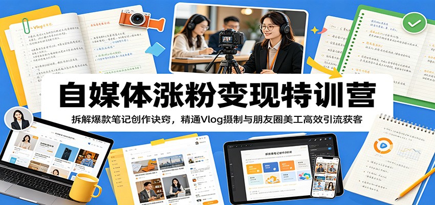 自媒体涨粉变现特训营：拆解爆款笔记创作诀窍，精通Vlog摄制与朋友圈美工高效引流获客-云网创