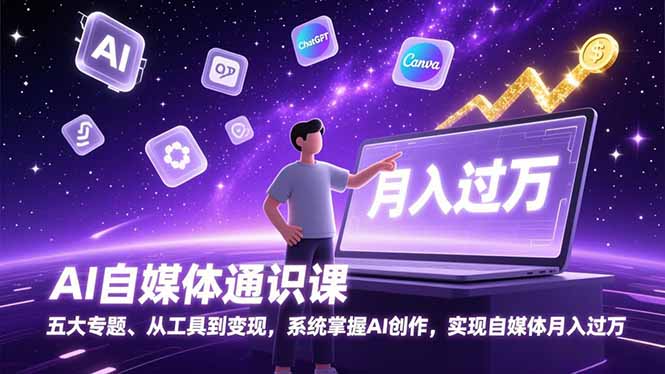AI自媒体通识课,五大专题、从工具到变现,系统掌握AI创作,实现自媒体月入过万-云网创
