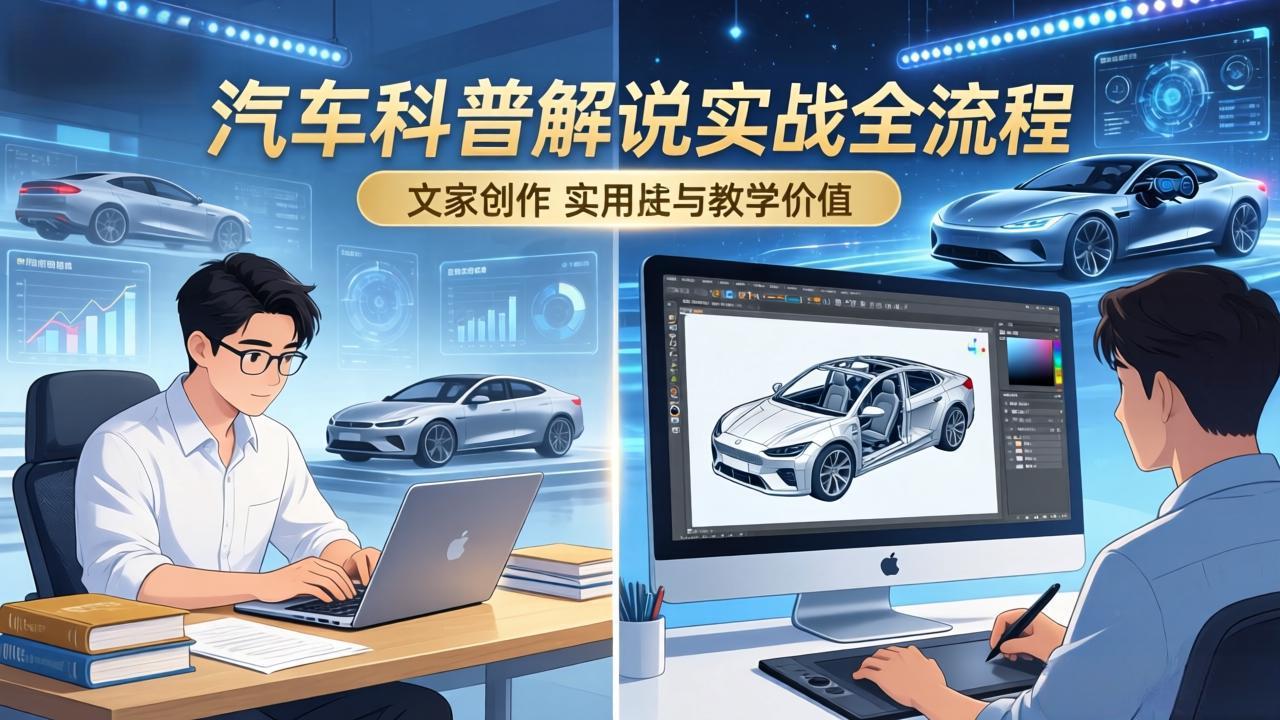 抖音汽车科普解说实战：文案+动画+画面处理+去水印全流程，打造专业汽车科普视频-云网创