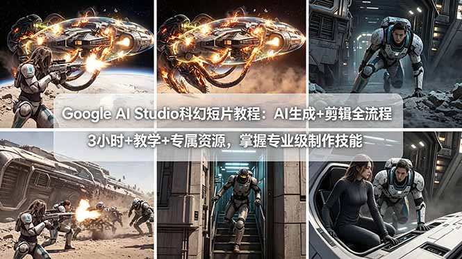 Google AI Studio科幻短片教程：AI生成+剪辑全流程，3小时+教学+专属资源，掌握专业级制作技能-云网创