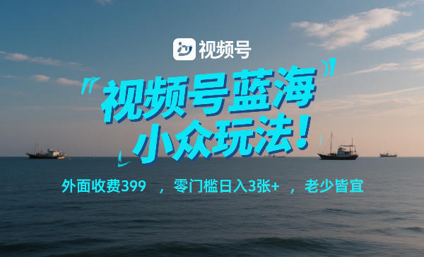 视频号蓝海小众玩法！外面收费399，零门槛日入3张+，老少皆宜-云网创