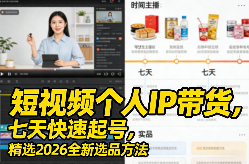 短视频个人IP带货，七天快速起号，精选2026全新选品方法-云网创