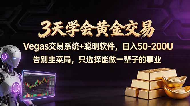 3天学会黄金交易，Vegas交易技术+聪明软件，日赚50-100U-云网创