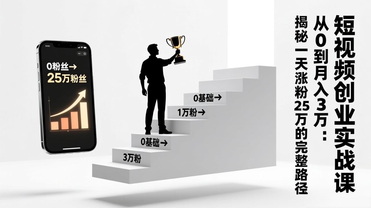 短视频创业实战课：从0到月入3万：揭秘一天涨粉25万的完整路径-云网创
