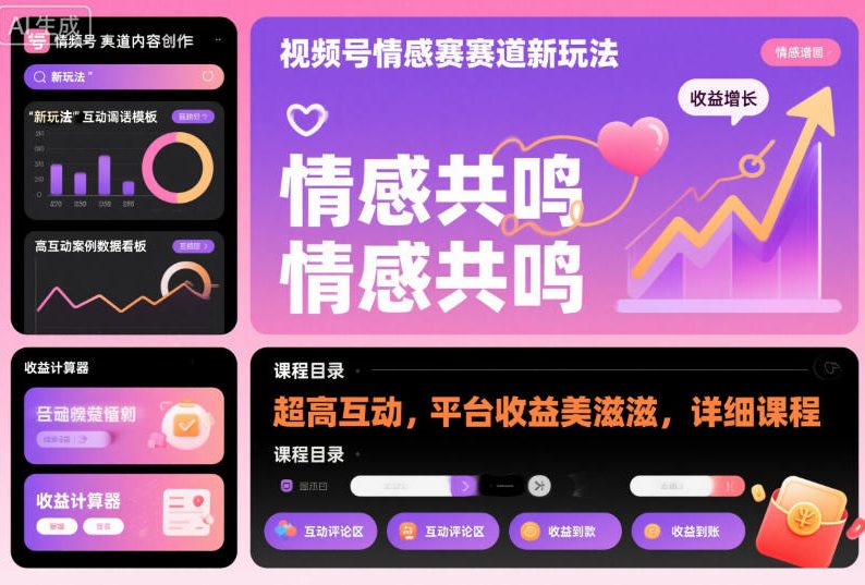 视频号情感赛道新玩法,超高互动,平台收益美滋滋,详细课程-云网创