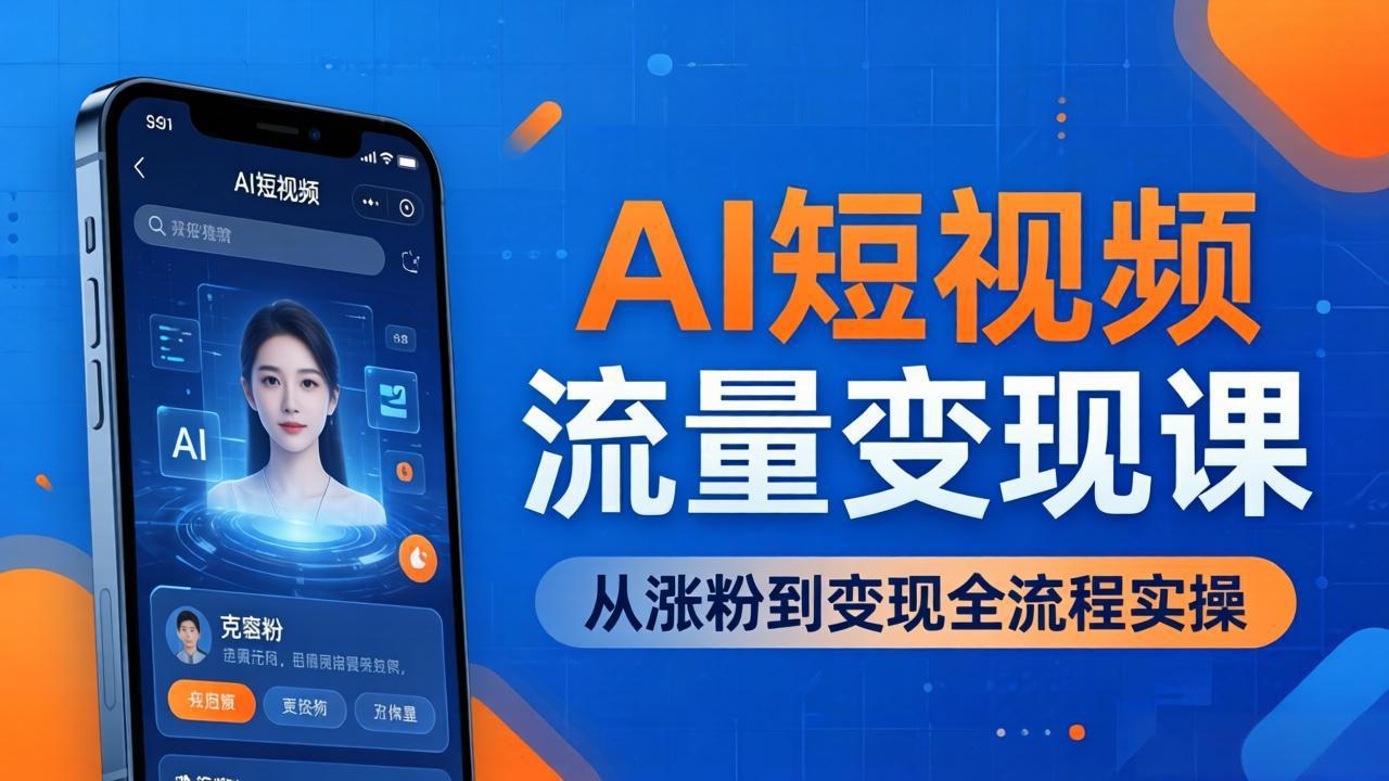 AI短视频流量变现课：一部手机玩转数字人克隆+爆款制作，从涨粉到变现全流程实操-云网创