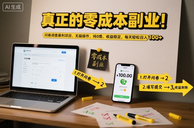 真正的零成本副业!问卷调查暴利项目,无脑操作,纯0撸,收益稳定,每天轻松日入100+【揭秘】-云网创