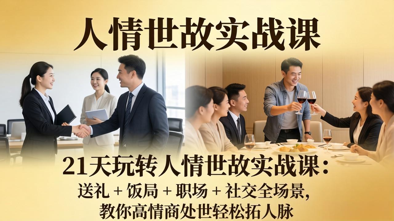 21 天玩转人情世故实战课：送礼 + 饭局 + 职场 + 社交全场景，教你高情商处世轻松拓人脉-云网创