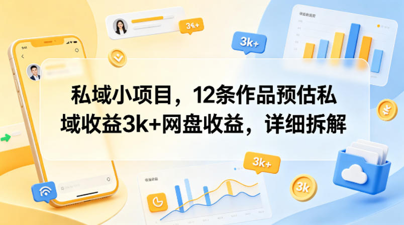 私域小项目，12条作品预估私域收益3k+网盘收益，详细拆解-云网创