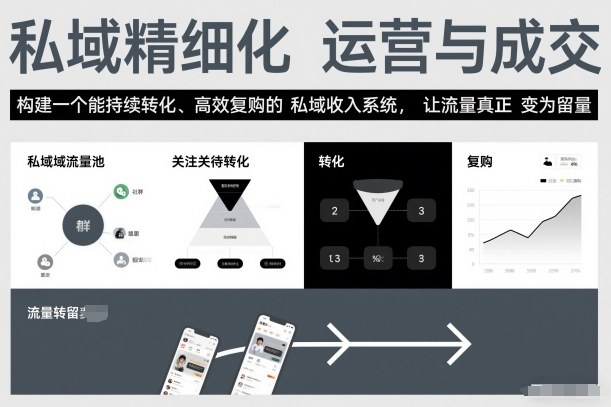 私域精细化运营与成交，构建一个能持续转化、高效复购的私域收入系统，让流量真正变为留量-云网创