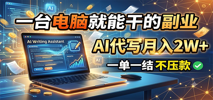 一台电脑就能干的副业,AI代写月入2W+,一单一结不压款-云网创