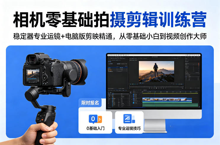相机零基础拍摄剪辑训练营：稳定器专业运镜+电脑版剪映精通，从零基础小白到视频创作大师-云网创
