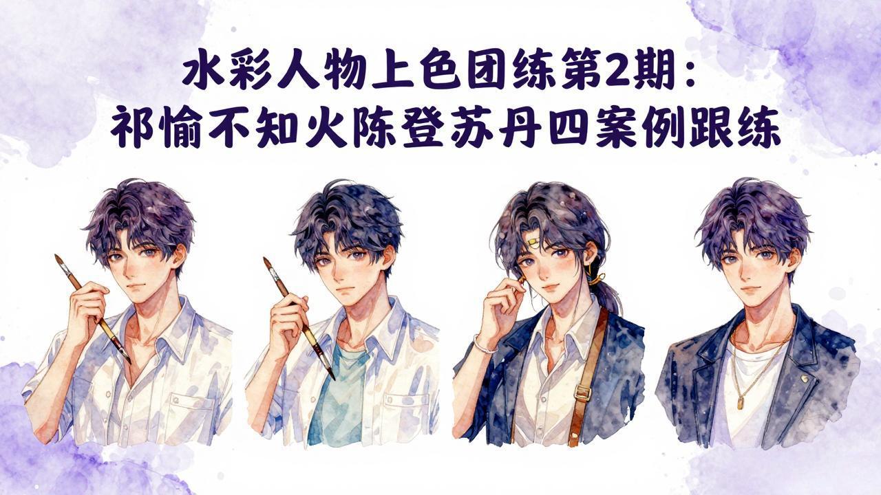 水彩人物上色团练第2期：祁煜不知火陈登苏丹四案例跟练，手把手提升绘画能力-云网创