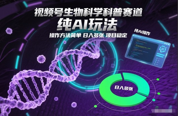视频号生物科学科普赛道,纯AI玩法,操作方法简单,日入多张,项目稳定-云网创
