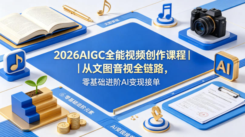 2026AIGC全能视频创作课程｜从文图音视全链路，零基础进阶AI变现接单-云网创