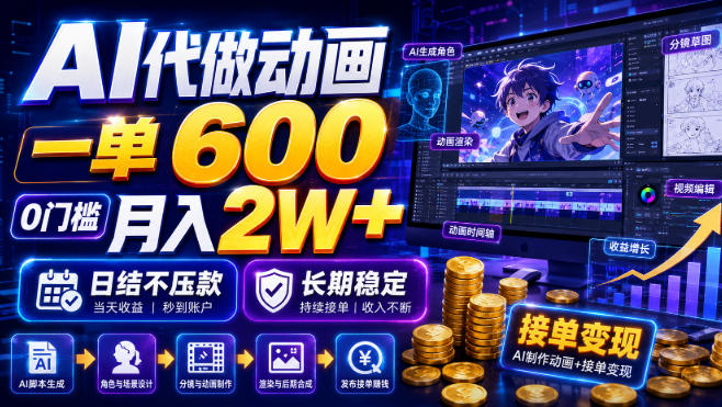 AI代做动画，一单600，0门槛月入2W+，日结不压款，长期稳定【揭秘】-云网创