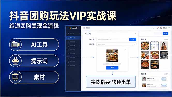 抖音团购玩法VIP实战课-更新：原创视频制作+全国地址挂载+AI工具+提示词+素材，全流程-云网创