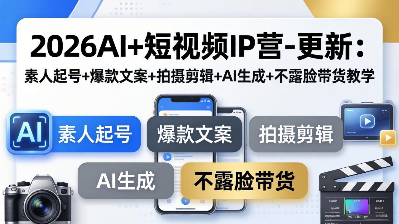 2026AI+短视频IP营-更新：素人起号+爆款文案+拍摄剪辑+AI生成+不露脸带货教学-云网创