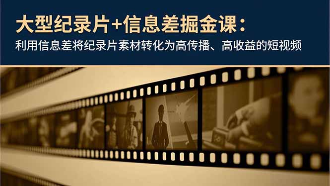 大型纪录片+信息差掘金课:利用信息差将纪录片素材转化为高传播、高收益的短视频-云网创