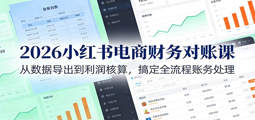 2026小红书电商财务对账课：从数据导出到利润核算，搞定全流程账务处理-云网创