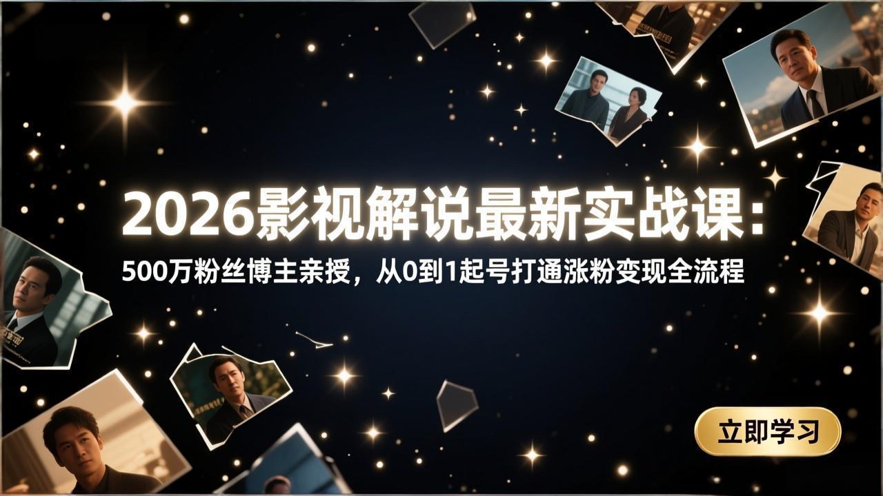 2026影视解说最新实战课：500万粉丝博主亲授，从0到1起号打通涨粉变现全流程-云网创