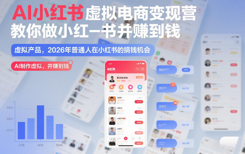 AI小红书虚拟电商变现营,教你做小红书并賺到钱,虚拟产品,2026年普通人在小红书的搞钱机会(更新中)-云网创