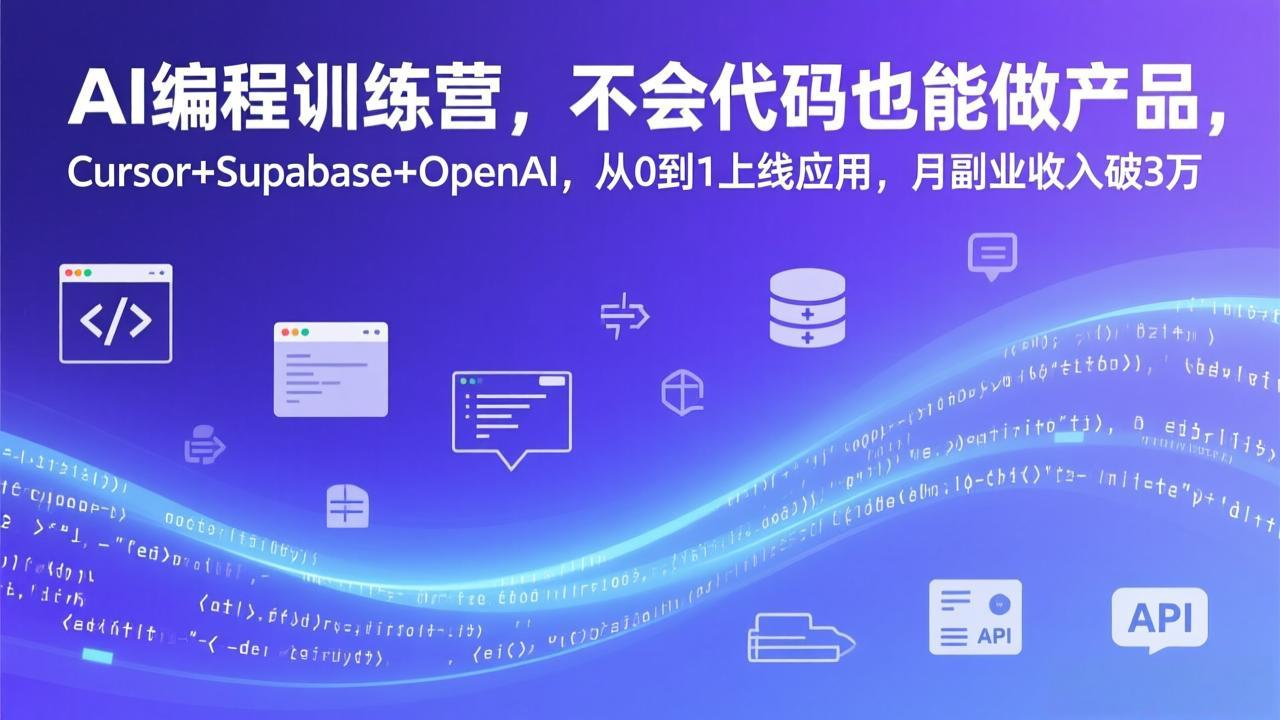AI编程训练营,不会代码也能做产品,Cursor+Supabase+OpenAI,从0到1上线应用,月副业收入破3万-云网创
