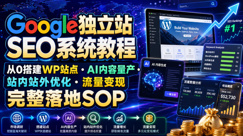 Google独立站SEO系统教程,从0搭建WP站点・AI内容量产・站内站外优化・流量变现完整落地SOP(2026年7月)-云网创