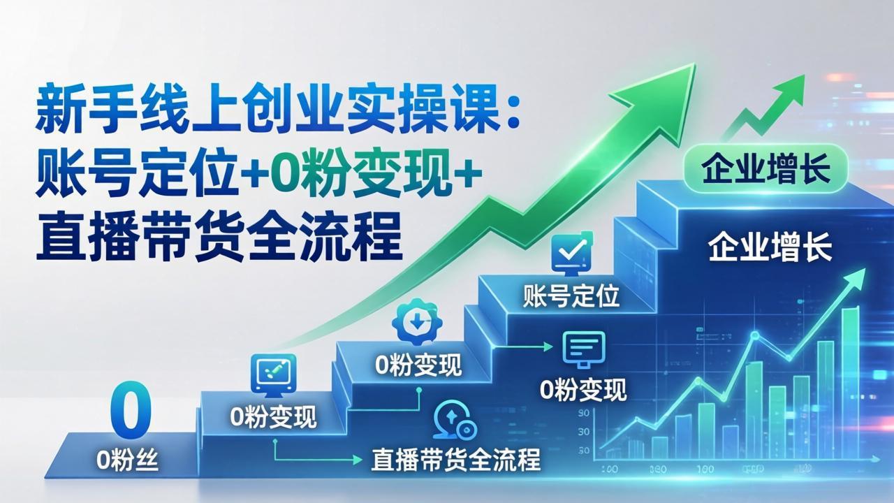 新手线上创业实操课：账号定位+0粉变现+直播带货全流程，企业用户增长一步到位-云网创