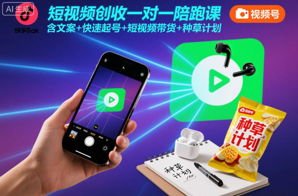 短视频创收一对一陪跑课,含文案+快速起号+短视频带货+种草计划-云网创