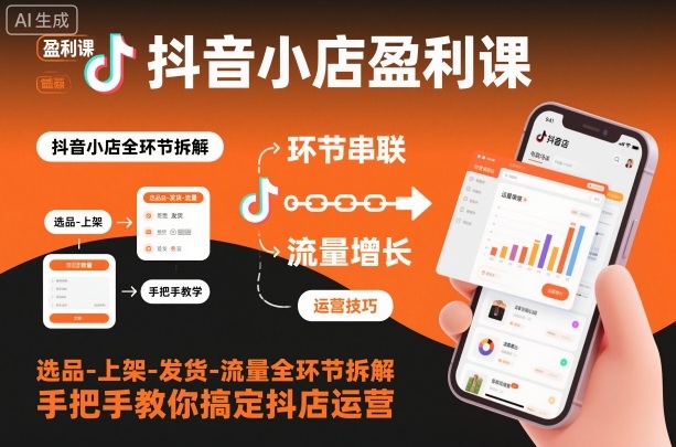 抖音小店盈利课-选品-上架-发货-流量全环节拆解，手把手教你搞定抖店运营-云网创