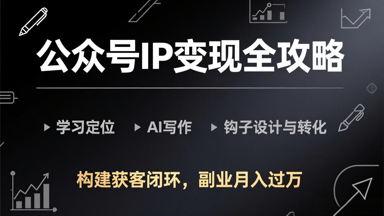 公众号IP变现全攻略-更新，学习定位、AI写作、钩子设计与转化，构建获客闭环，副业月入过万-云网创