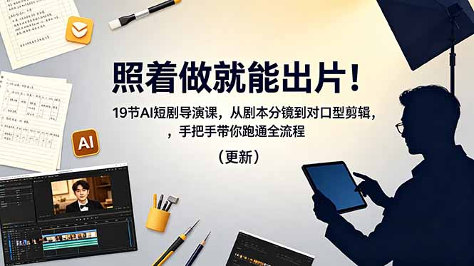照着做就能出片!19节AI短剧导演课,从剧本分镜到对口型剪辑,手把手带你跑通全流程(更新-云网创