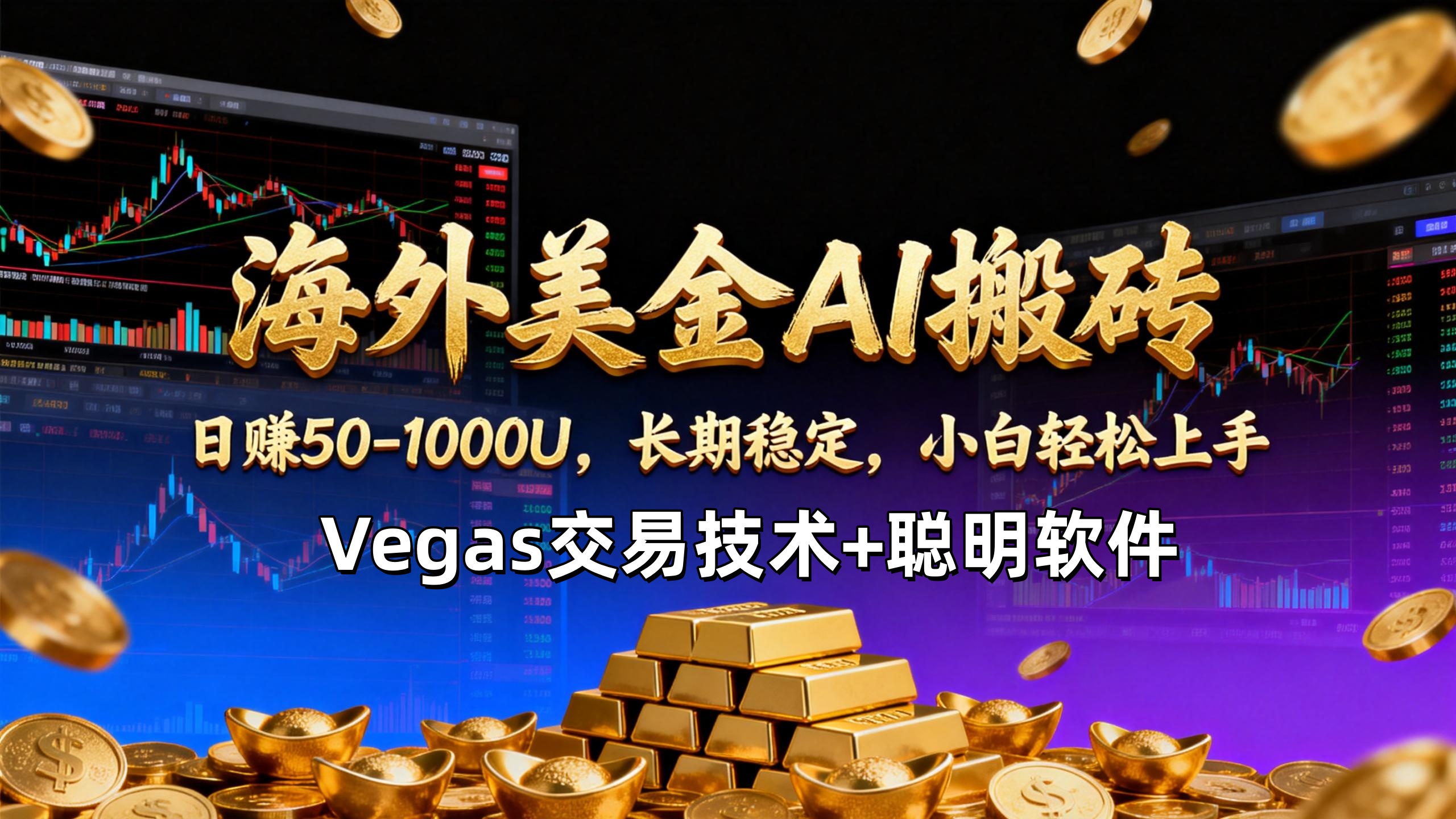 【海外美金AI搬砖】Vegas交易技术+聪明软件，日赚50-1000U，长期稳定，小白轻松上手。-云网创