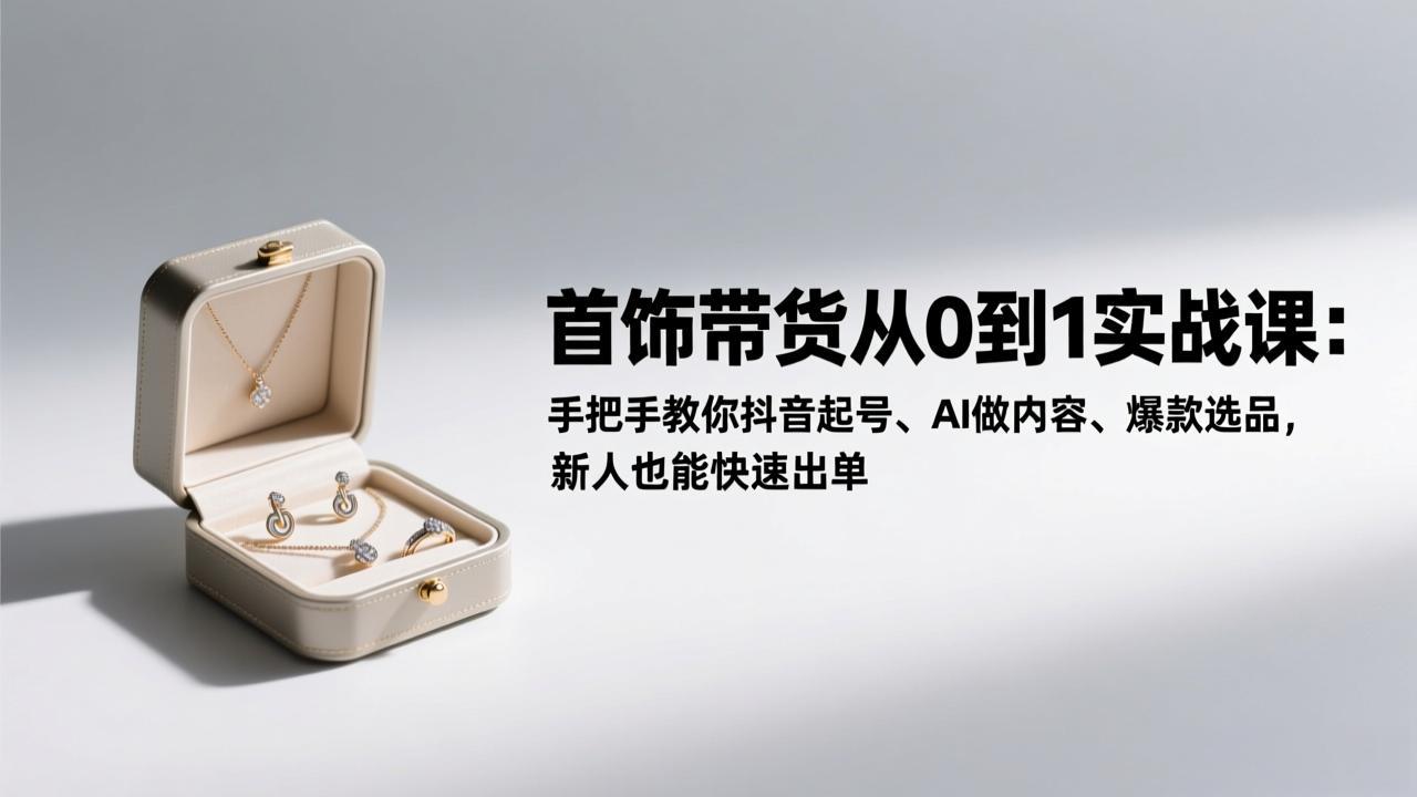 首饰带货从0到1实战课:手把手教你抖音起号、AI做内容、爆款选品,新人也能快速出单-云网创
