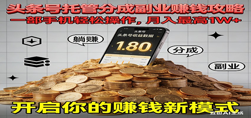 全程托管今日头条，一部手机就可以开干，最高躺赚1W+-云网创