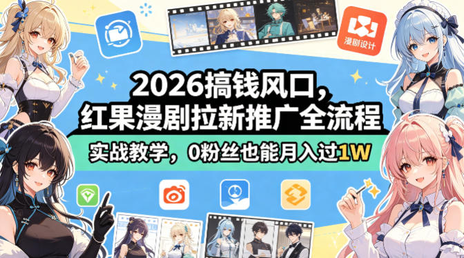 2026搞钱风口，红果漫剧拉新推广全流程实战教学，0粉丝也能月入过1W-云网创