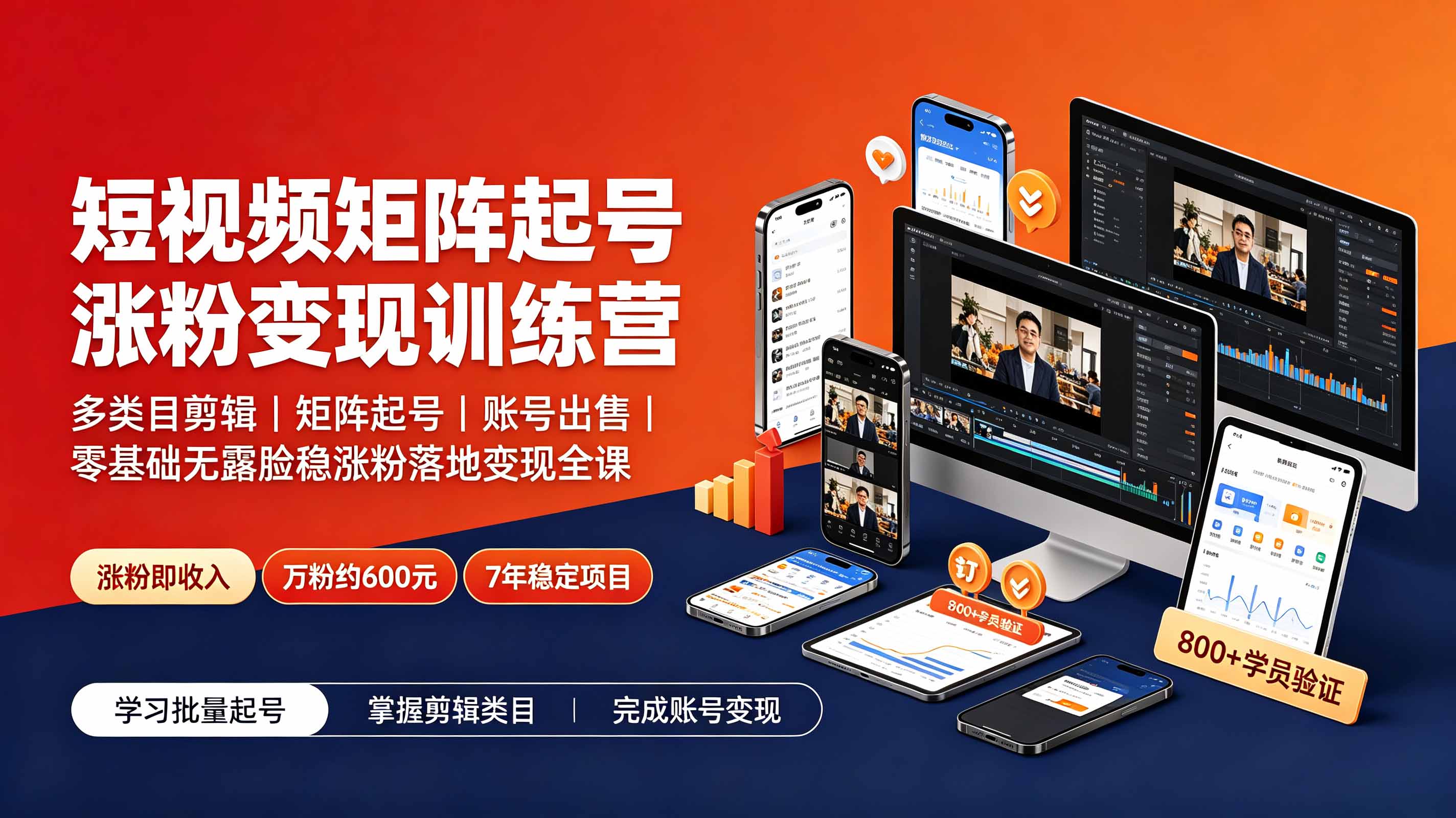 短视频矩阵起号涨粉变现训练营｜多类目剪辑·矩阵起号·账号出售，0基础无露脸稳涨粉落地变现全课-更新-云网创